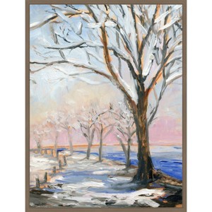 Amanti Art 23"x30" Lakeside in Winter by Sandra Lafrate Framed Canvas Wall Art Print - 1 of 4