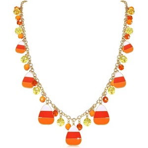 Halloween Candy Corn Beaded Necklace - Long Festive Pendant Jewelry, Cute Holiday Gift - 1 of 4