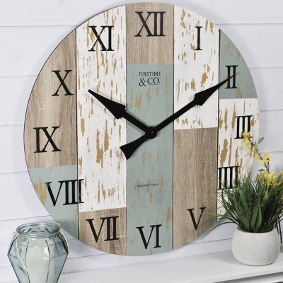 27" Timberworks Farmhouse Wall Clock Aged Teal/Shabby White - FirsTime & Co.