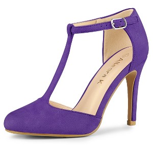 Allegra K Women's Rounded Toe Stiletto High Heel T-Strap Dress Pumps - 1 of 4
