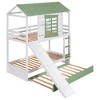YOOCOZZ Twin over Twin Size House Bunk Bed with Convertible Slide and Trundle-White and Green - 3 of 4