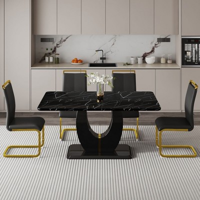 Nicbex Dining Table Set For 6 Kitchen Table Black Marble Mdf ...