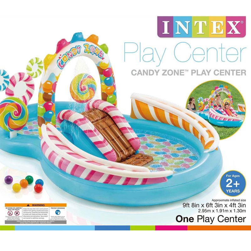 Intex 9' x 6' x 51" Kids Inflatable Candy Zone Play Center Pool with Waterslide, 2 of 7