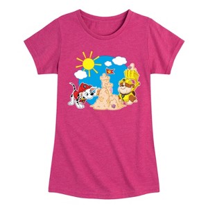 Girls' - Paw Patrol - Marshall And Rubble Beach Fitted Short Sleeve Graphic T-Shirt - 1 of 4