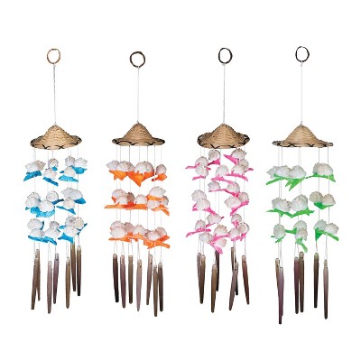 Beachcombers Cornball Shell Wind Chime Coconut Top And Burnt Tropical Flower Design Bamboo Pieces Coastal Decor Decorations 3 x 13 x 3 Inches.
