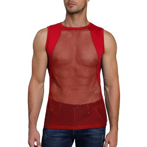Men's Mesh Tank Top Fishnet Slim Fitted Tank Top Sleeveless Muscle Workout Tee Shirt - 1 of 4