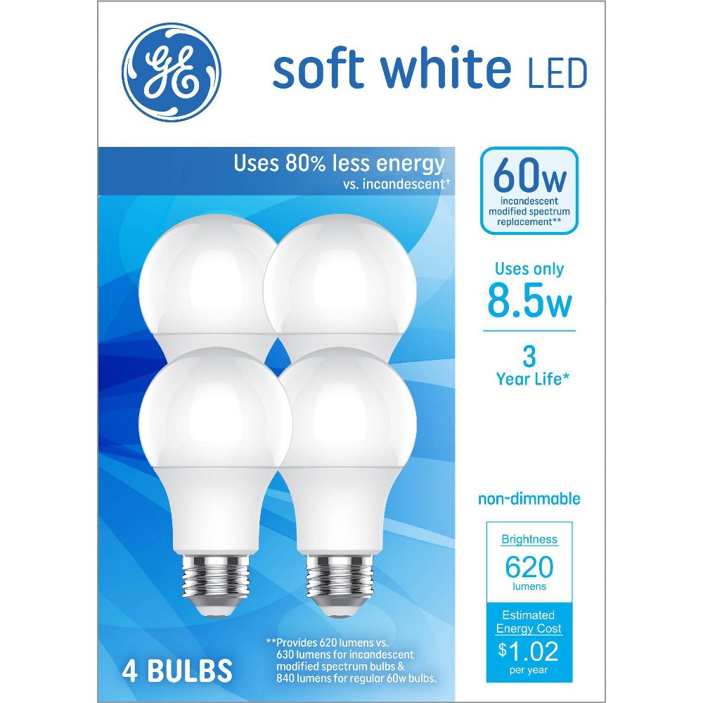 Photos - Light Bulb General Electric GE 4pk 60W Soft White A19 LED  