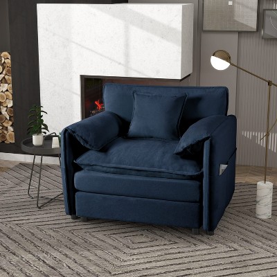 DOMETOUR Oversized 41.73" Chenille Sofa Chair, Modern Upholstered Armchair with 1 Toss Pillow, Deep Seat Reading Sofa for Bedroom Apartment, Blue