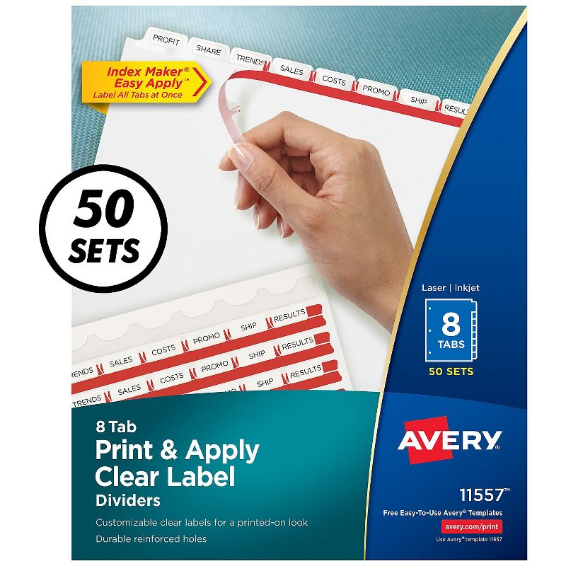 Avery Print & Apply Clear Label Dividers w/White Tabs 8-Tab Letter 50 Sets 11557, 2 of 8