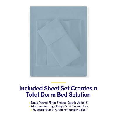 Sweet Home Collections 7PC Campus Ready Dorm Full Size Bedding Bundle, Solid Comforter, Down Alternative Pillows and Sheet Set - Misty Blue — фото 3