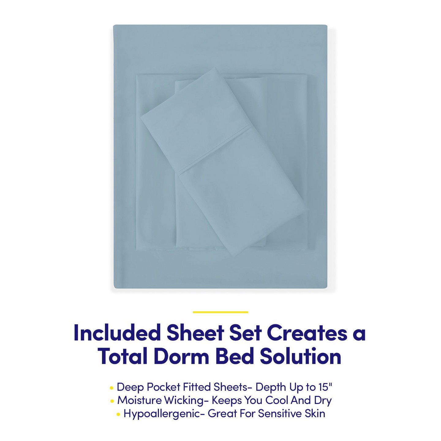 Постельное бельё Sweet Home Collections 7PC Campus Ready Dorm Full Size Bedding Bundle, Solid Comforter, Down Alternative Pillows and Sheet Set - Misty Blue, цвет: Синий — фото 3