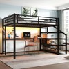 JANSNO Queen Metal Loft Beds with Desk, Storage Stairs, Lights, USB Ports, Iron Nets, Noise-Free Design, Black - 3 of 4