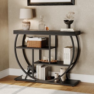 3-Tier Industrial Entryway Table with Semicircular Metal Frame, Open Shelf Console Sofa Table for Living Room, Hallway, Foyer Storage Accent Table - 1 of 4