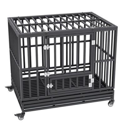 Munora - 42 Inch Heavy Duty Dog Crate with 3 Doors - Lockable Wheels & Removable Tray - Medium Large Dog Kennel