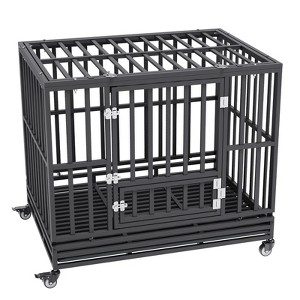 Munora - 42 Inch Heavy Duty Dog Crate with 3 Doors - Lockable Wheels & Removable Tray - Medium Large Dog Kennel - 1 of 4