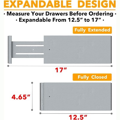 Adjustable Gray Bamboo Dresser Drawer Dividers, 6-Pack