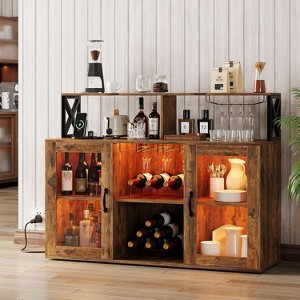 Bar Cabinet with Power Outlets, Led Lights and Glass Holder, Storage Buffet Cabinet - 1 of 4