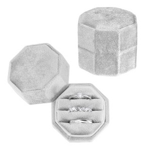 Unique Bargains Vintage Velvet Octagonal 3 Slots Jewelry Storage Boxes 2 Pcs - 1 of 4