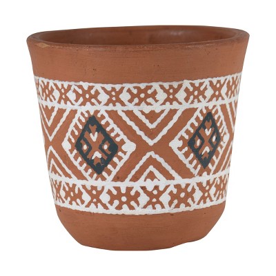 Natural Handthrown Terracotta Planter with White Southwest Pattern - Foreside Home & Garden