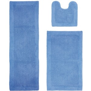 Edge Bath Rug 100% Premium Cotton Ultra-Soft Water Absorbent Tufted Solid Reversible 3 Piece Bathroom Rug Set for Machine Washable Bathmat - 1 of 4