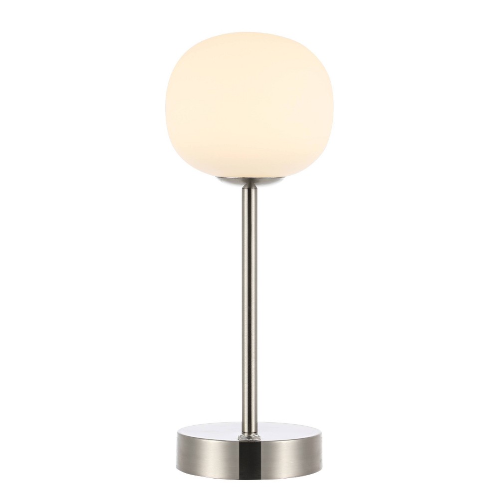 JONATHAN Y 12.25" Natalia Modern Minimalist Iron Rechargeable Integrated LED Table Lamp Nickel/White : Touch Sensor, 3-Way Dimmable