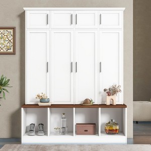 Whisen Versatile Hall Tree with 4 Hooks, Brown Wood Grain Bench, Multiple Storage & Open Compartments - 1 of 4