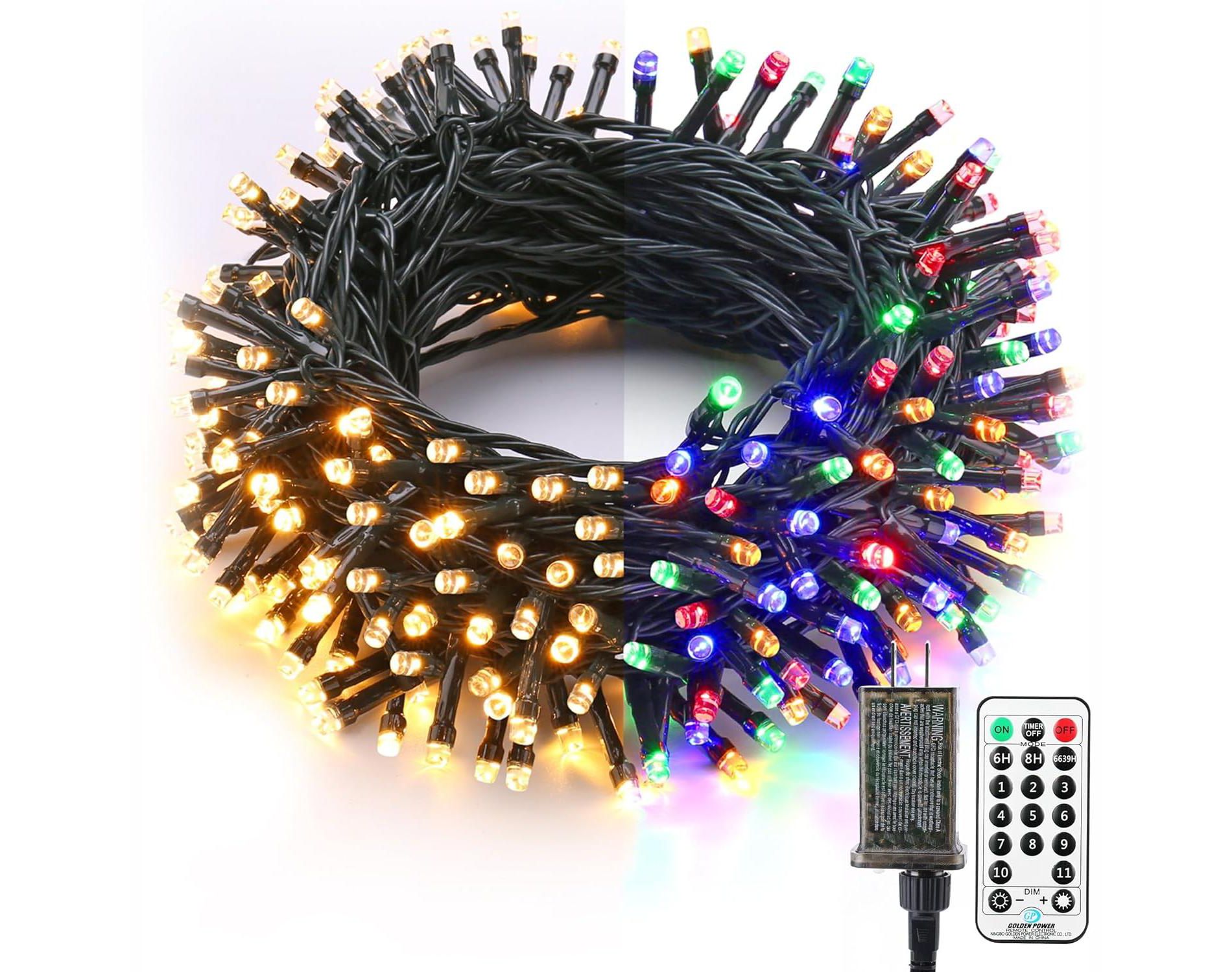 FAAYFIAN 65.6 ft 200-LED Color-Changing Christmas Lights, Warm White & Multicolor Plug-In String Lights With 11 Modes