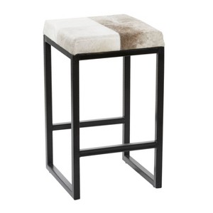 Industrial Cowhide and Metal Counter Height Barstool Gray - Olivia & May - 1 of 4