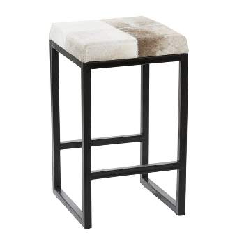 Industrial Cowhide and Metal Counter Height Barstool Gray - Olivia & May