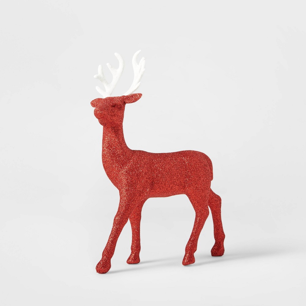 12" Glitter Deer Decorative Figurine Red - Wondershop