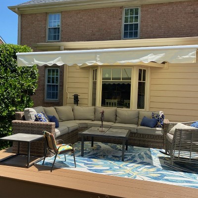 Ivory Retractable Patio Awning with White Frame
