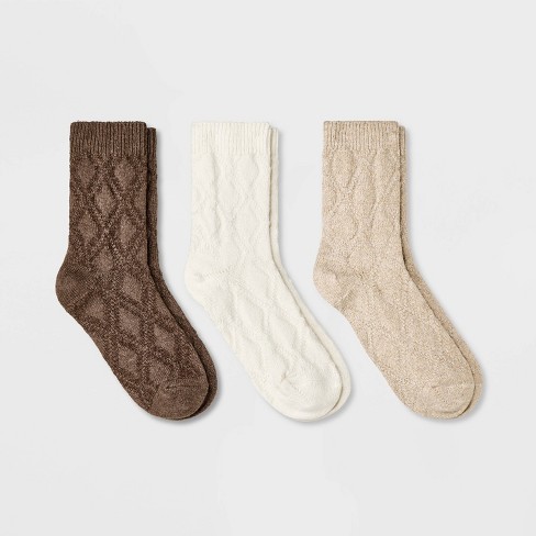 Women's 3pk Textured Argyle Crew Socks - Universal Thread™ Oatmeal