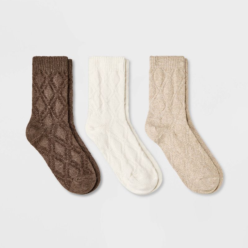 Women's 3pk Textured Argyle Crew Socks - Universal Thread™ 4-10, 1 of 5