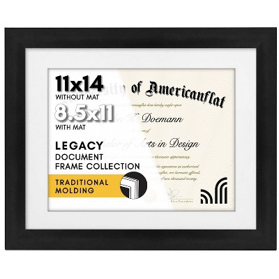 Americanflat 11x14 Black Diploma Frame | Displays 8.5x11 Diplomas with Mat or 11x14 Inch Without Mat. Shatter-Resistant Glass.