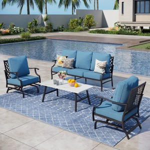 Captiva Designs 4pc Patio Outdoor Conversation Set with Rocking Grid-back Chairs for Garden, Poolside, Backyard - 1 of 4