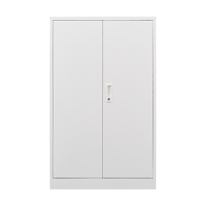 Vynxaria White Utility Storage Cabinets - Metal Folding Locker with Locking Doors and Adjustable Shelves