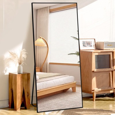 FURNIinspire Full Length Mirrors Floor Standing Body Mirror, Large Rectangle Mirror Long Dressing Mirror for Bedroom, Black, 18"*58"