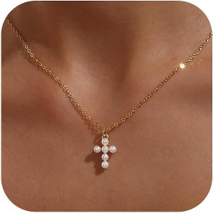 Dainty Cross Necklace for Women - 14K Gold/Silver Plated Christian Faith Jewelry Gift - 1 of 4