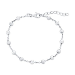 Bella Silver Sterling Silver, Alternating Brushed & Polished Bead Bracelet - Silver - 6+1 Inch - 1 of 2
