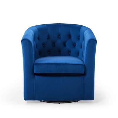 Navy Velvet Swivel Barrel Accent Chair with Tufted Design