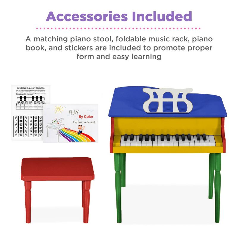 Best Choice Products Kids Classic 30-Key Mini Piano w/ Lid, Bench, Folding Music Rack, Song Book, Stickers, 5 of 9