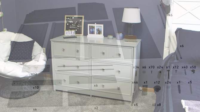 Sunnydaze MDF Indoor Beadboard Double Dresser with 6 Drawers - 31.5" H - Gray, 2 of 13, play video