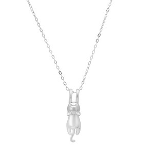 Sterling Silver Dangling Kitty Cat Pendant Necklace - 1 of 2