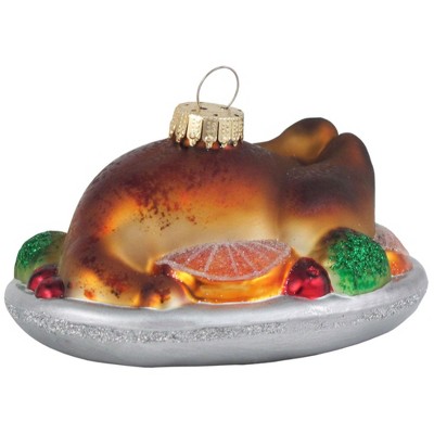 Christmas by Krebs 4" Brown and Green Thanksgiving Turkey Glass Christmas Ornament