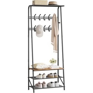 Coat Rack Shoe Bench with Hooks, Hall Trees Entryway Bench with Storage, Multifunctional Hallway Organizer - 1 of 4
