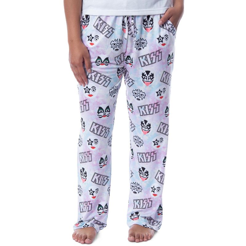KISS Womens' All Over Band Logo and Faces Pastel Tie Dye Pajama Sleep Pants Multi, 1 of 5
