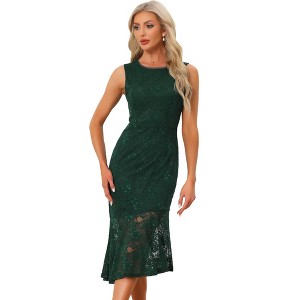 Allegra K Women's Sleeveless Lace Cocktail Asymmetric Hem Fishtail Ruffles Dresses - 1 of 4