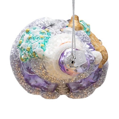 Bellissimo 7-Inch Periwinkle Santa Glass Ornament with Deer