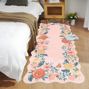 Modern Washable Area Rug, Soft Floral Floor Cover with Non Slip Backing, Low Pile Stain Resistant Floor Carpet for Living Room - 1 of 4