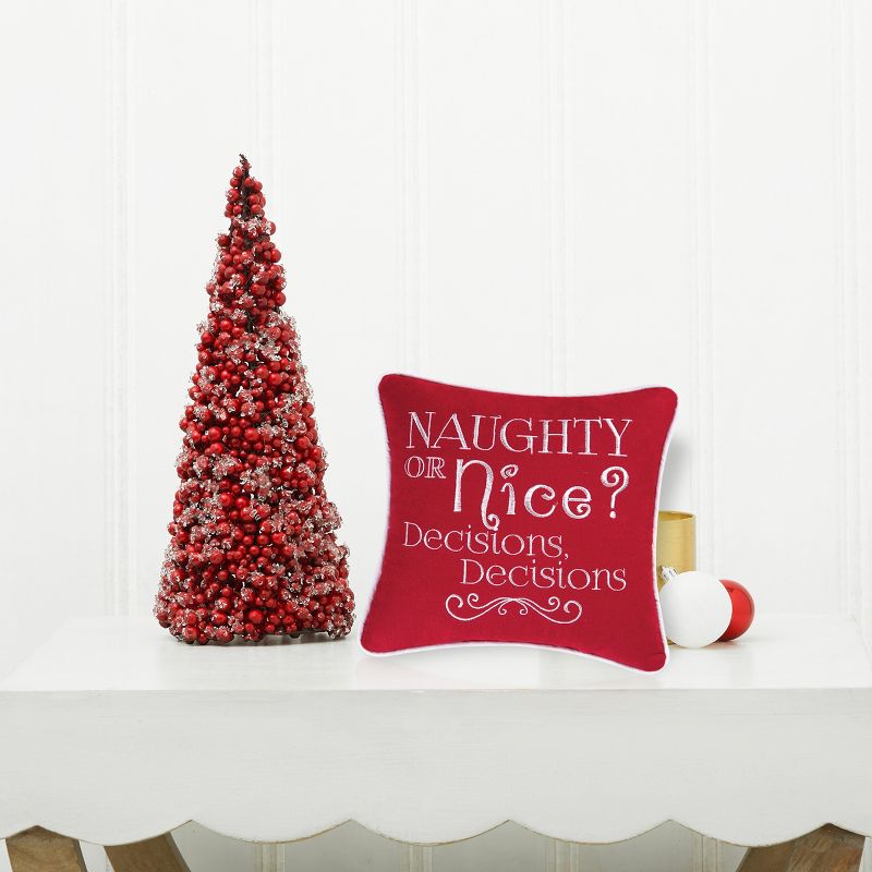 C&F Home 10" x 10" "Naughty Or Nice? Decisions, Decisions" Holiday Funny Embroidered Saying Christmas Petite Accent Pillow, 3 of 8
